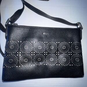 RALPH LAUREN  Black Cross Body Handbag Lattice Shoulder strap